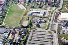 Aerial view of Municipal Town Hall in Offenbach an der Queich in the state Rhineland-Palatinate, Germany
