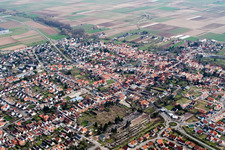 Aerial view of City view from the northwest in Offenbach an der Queich in the state Rhineland-Palatinate, Germany