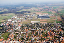 Aerial photograpy of City view from the west in Offenbach an der Queich in the state Rhineland-Palatinate, Germany