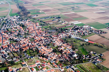 Aerial photograpy of City view from the northwest in Offenbach an der Queich in the state Rhineland-Palatinate, Germany