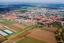 Aerial view of City view from the southeast in Offenbach an der Queich in the state Rhineland-Palatinate, Germany