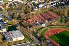 Aerial photograpy of Circus Weisheit at the sports field in Kandel in the state Rhineland-Palatinate, Germany