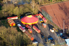 Oblique view of Circus Weisheit at the sports field in Kandel in the state Rhineland-Palatinate, Germany