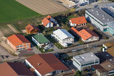 Drone recording of Im Gereut commercial area in Hatzenbühl in the state Rhineland-Palatinate, Germany