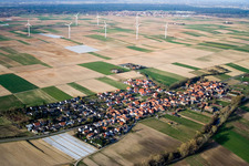Wind turbine windmills on a field in Herxheimweyher in the state Rhineland-Palatinate