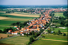 Bird's eye view of Saarstrasse from the west in Kandel in the state Rhineland-Palatinate, Germany