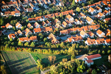 Aerial photograpy of Residential area of detached housing estate Kandel Im Kirschgarten in Kandel in the state Rhineland-Palatinate