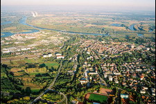 City view to the Rhine from the southwest in Germersheim in the state Rhineland-Palatinate, Germany