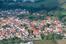 Catholic Church of St. John the Baptist in the district Sondernheim in Germersheim in the state Rhineland-Palatinate, Germany out of the air