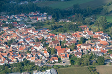 Catholic Church of St. John the Baptist in the district Sondernheim in Germersheim in the state Rhineland-Palatinate, Germany seen from above
