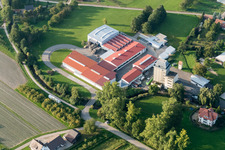 Aerial view of Building and production halls on the premises of Kraewa GmbH Umformtechnik in the district Erlach in Renchen in the state Baden-Wurttemberg, Germany