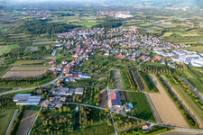 Aerial view of Village - view on the edge of agricultural fields and farmland in Zusenhofen in the state Baden-Wurttemberg, Germany
