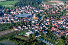 Aerial photograpy of Village - view on the edge of agricultural fields and farmland in Zusenhofen in the state Baden-Wurttemberg, Germany