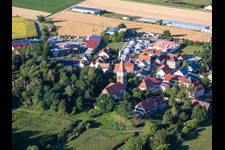 Aerial view of Protest. Church in Minfeld in the state Rhineland-Palatinate, Germany