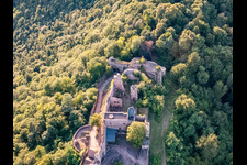 Drone recording of Madenburg Castle Ruins in Eschbach in the state Rhineland-Palatinate, Germany