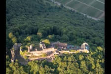 Madenburg castle ruins from the west in Eschbach in the state Rhineland-Palatinate, Germany seen from above