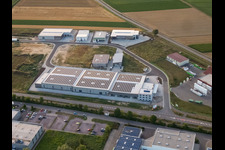 Oblique view of Industrial Park W II with transparent packaging Weber GmbH in Herxheim bei Landau in the state Rhineland-Palatinate, Germany