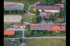 Aerial view of Horse farm in Langasserweg in Herxheim bei Landau in the state Rhineland-Palatinate, Germany